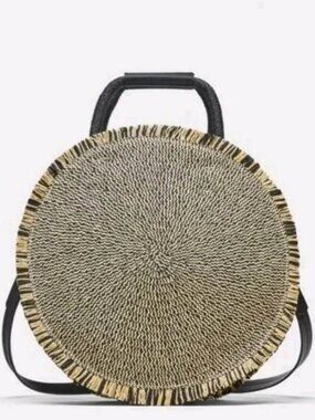 Zara Basic Collection Round Straw Crossbody Bag w/ Fringe